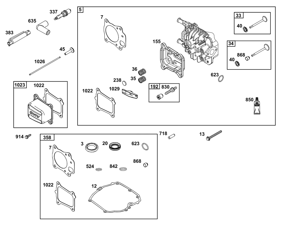 Cylinder Head Group Diagram and Parts List for 125P42-0031-H5  Briggs and Stratton Engine